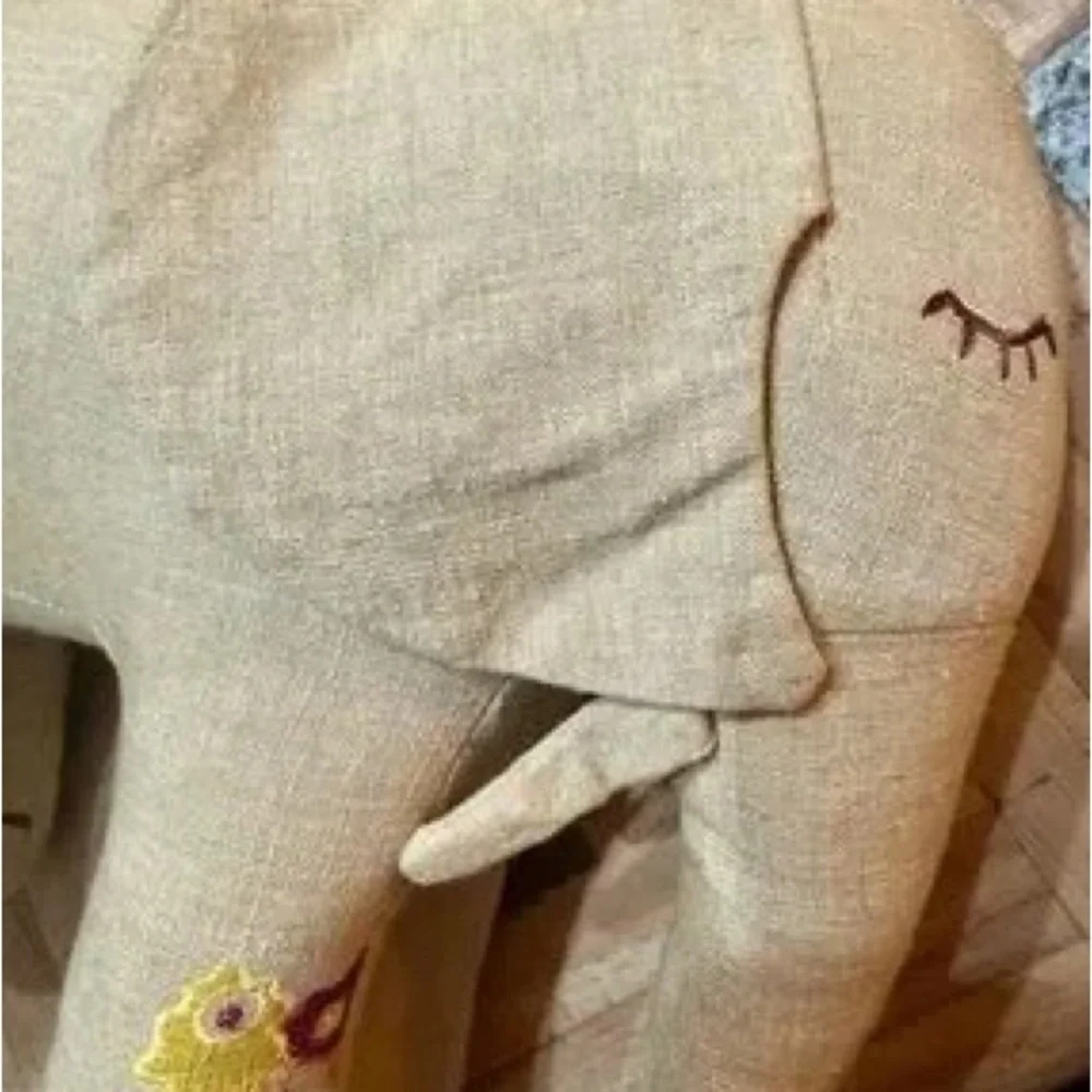 Neutral Beige Embroidered Elephant Plush Accent Pillow - Unbranded